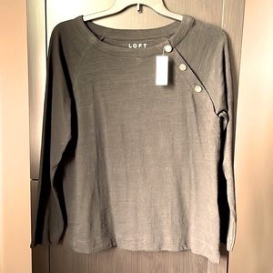 LOFT NWT L/S cotton shirt with gold buttons at neck    Size: Large  Color: black